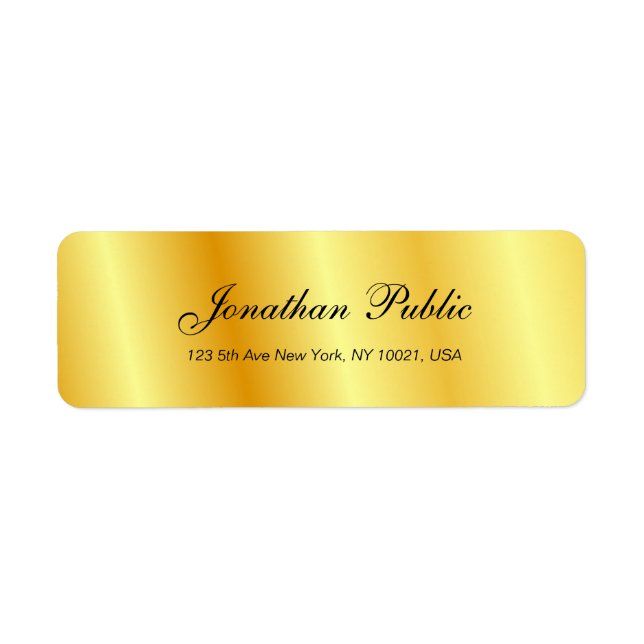 Faux Gold Handwritten Script Modern Template Return Address Label (Front)