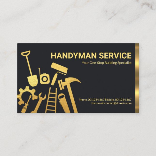 Faux Gold Handyman Tools Home Repairs Business Card (Front)