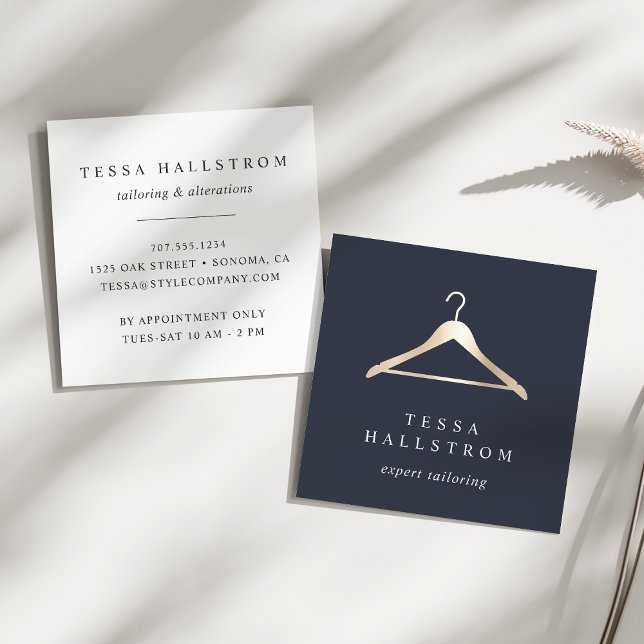 Faux Gold Hanger | Seamstress Tailor Alterations Square Business Card (Creator Uploaded)