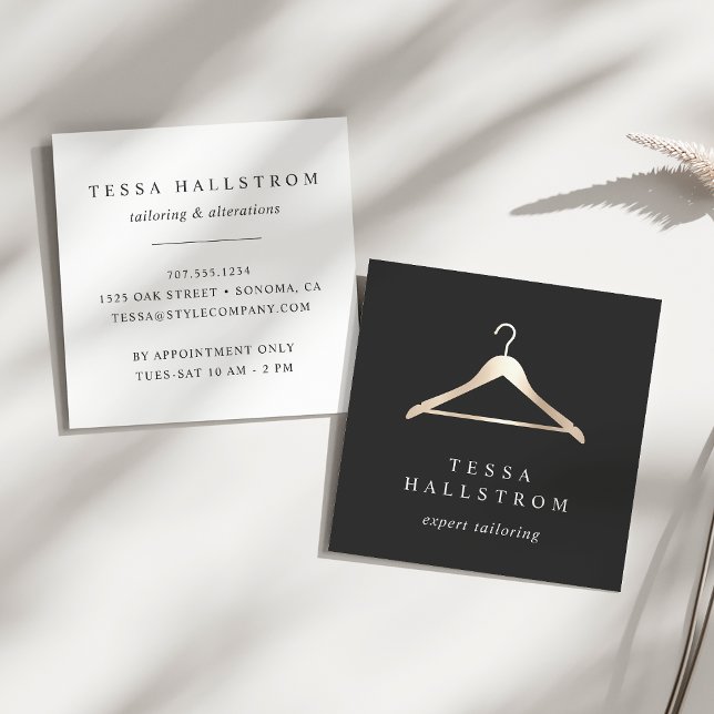 Faux Gold Hanger | Seamstress Tailor Alterations Square Business Card (Creator Uploaded)