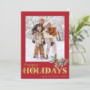 Faux Gold Happy Holidays Holiday Photo Card