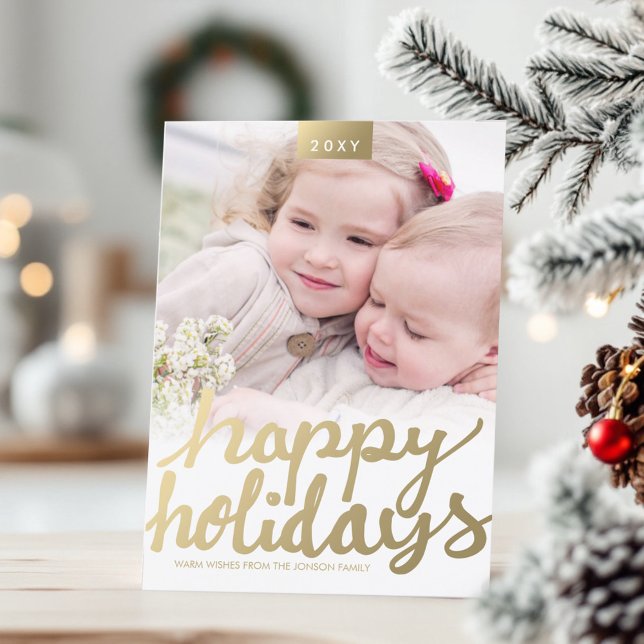 Faux Gold Happy Holidays Photo Modern Photo Card (Creator Uploaded)