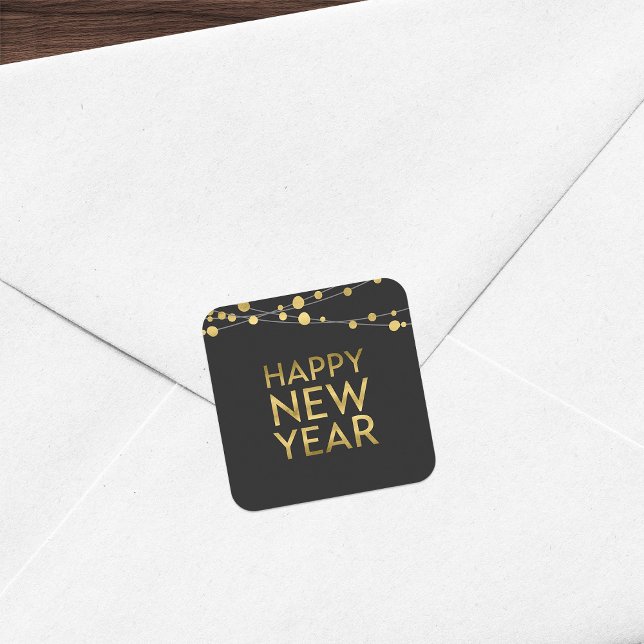 Faux Gold Happy New Year Lights Square Sticker (Creator Uploaded)