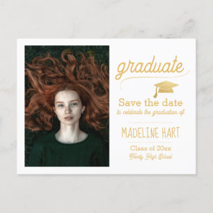 Faux Gold Hat Graduation Save The Date Photo Postcard