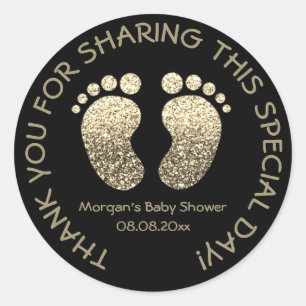 Faux Gold Heart Feet Baby Shower Favour Thank You Classic Round Sticker