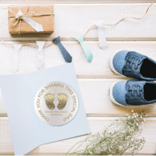 Faux Gold Heart Feet Baby Shower Favour Thank You Classic Round Sticker