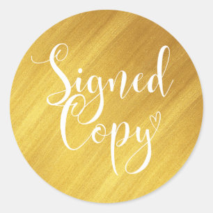Faux Gold   Heart Handwriting Signed Copy Classic Round Sticker