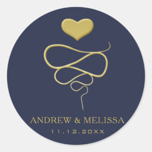 Faux Gold Heart Ornament   Navy Wedding Sticker