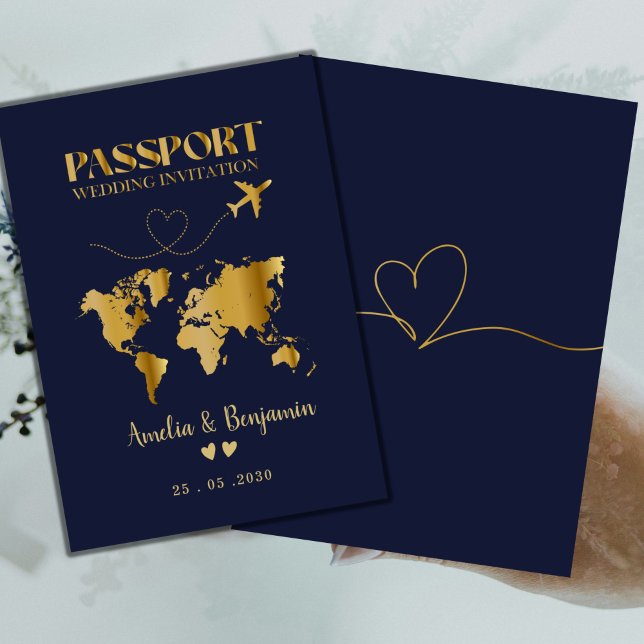 Faux Gold Heart Passport Destination Wedding  Invitation (Creator Uploaded)