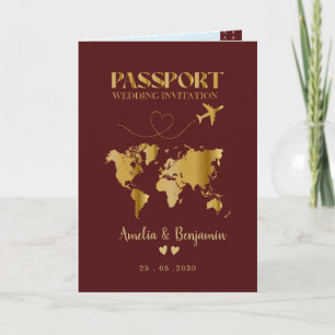 Faux Gold Heart Passport Destination Wedding  Invitation