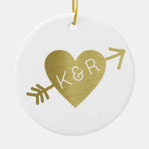 faux gold heart with an arrow, nice ceramic ornament