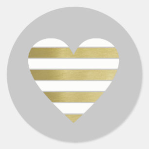 faux gold heart with white stripes, modern classic round sticker