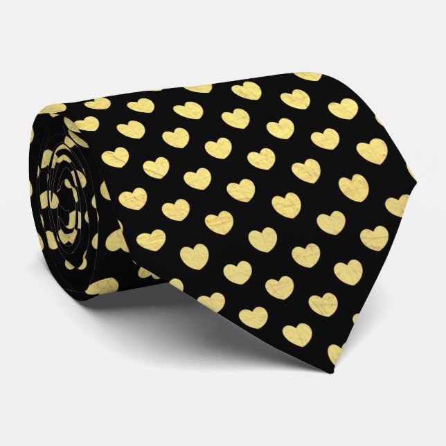 Faux gold hearts pattern on black background tie (Rolled)