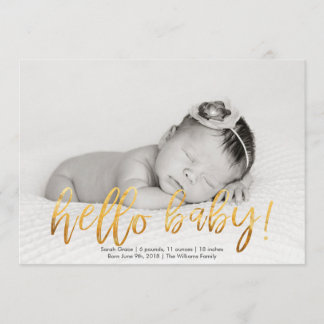 Faux Gold Hello Baby! Photo Birth Announcement