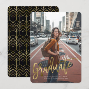 Faux Gold, High School, Modern, Graduation Cards