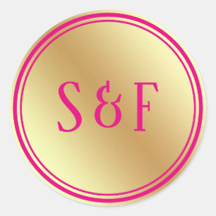 Faux Gold Hot Pink Wedding Monogram Envelope Seal