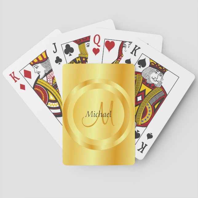Faux Gold Initial Monogram Modern Elegant Template Playing Cards (Back)