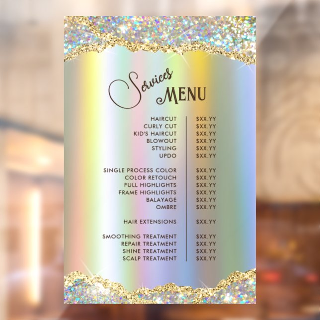 Faux Gold Iridescent Glitter Foil Services Menu (Sheet 2)