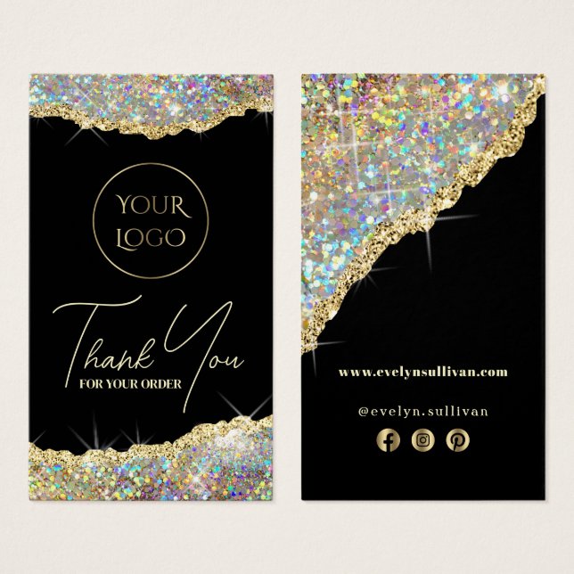 Faux gold iridescent glitter package insert (Front & Back)