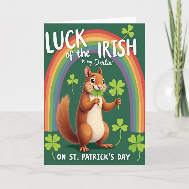 Faux Gold Irish Luck Squirrel Card (Front)