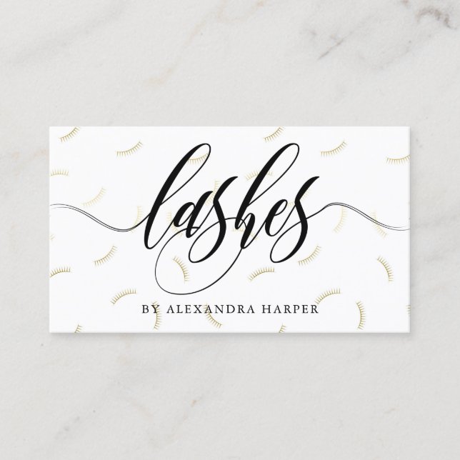 Faux Gold Lashes Calligraphy Lash Artist Business Card (Front)