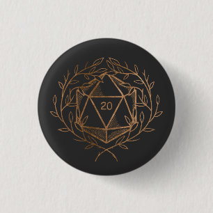Faux Gold Laurel Wreath Twenty-Sided Die 3 Cm Round Badge