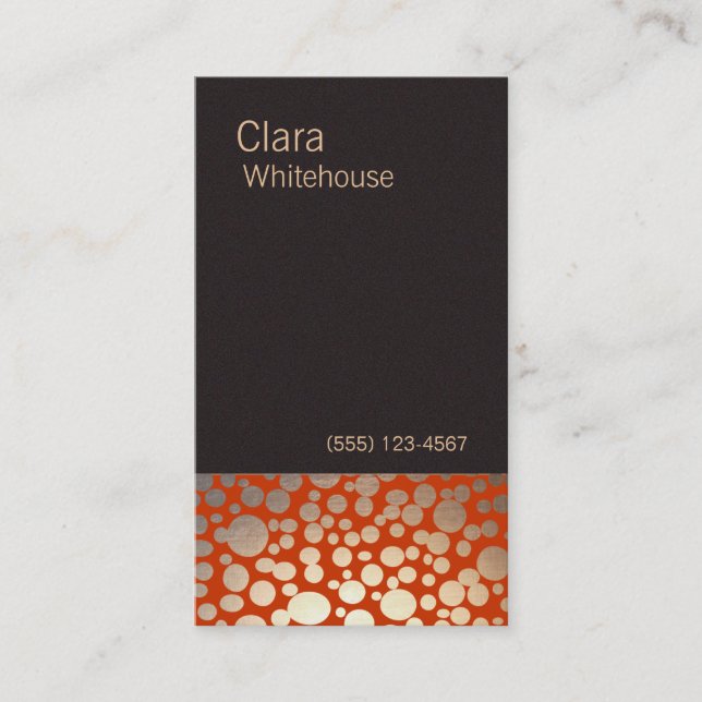 Faux Gold Leaf Circle Pattern Orange Business Card (Front)