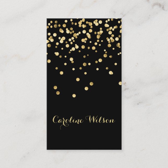 faux gold leaf confetti dots on black business card (Front)