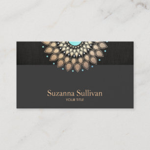 Faux Gold Leaf Motif Black Linen Professional Business Card