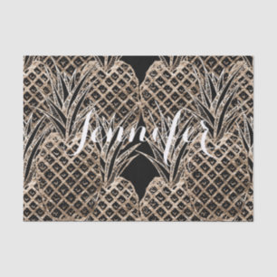 Faux Gold Leaf Pineapple Collage Monogram Tissue Paper