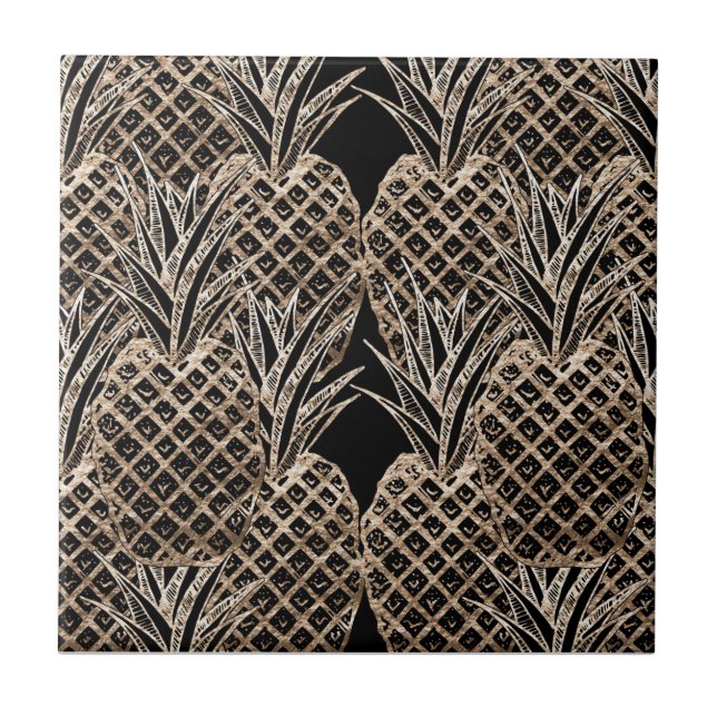 Faux Gold Leaf Pineapple Collage Tile (Front)