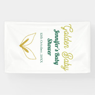 Faux gold leafy green forest enchantedbaby shower banner