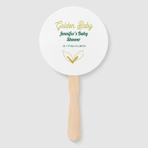 Faux gold leafy green forest enchantedbaby shower hand fan