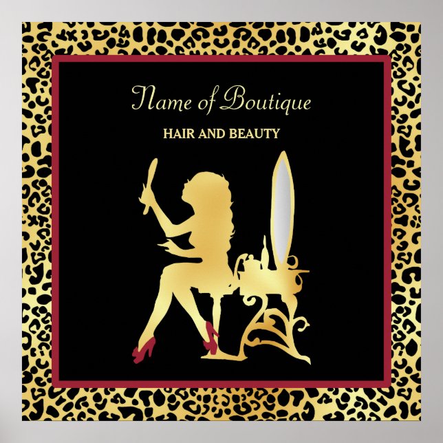 FAUX Gold Leopard Print Woman Hair Boutique Sign (Front)