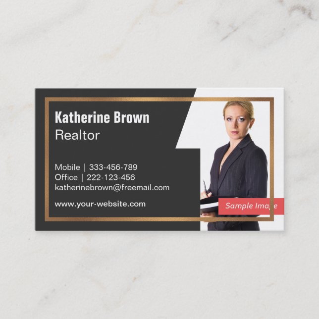 Faux Gold Line and House Silhouette Realtor Photo Business Card (Front)