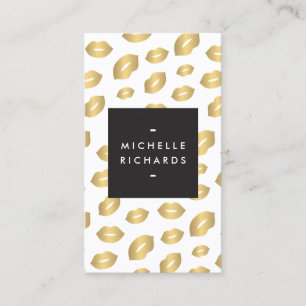 Faux Gold Lip Print Makeup Artist Beauty White Business Card