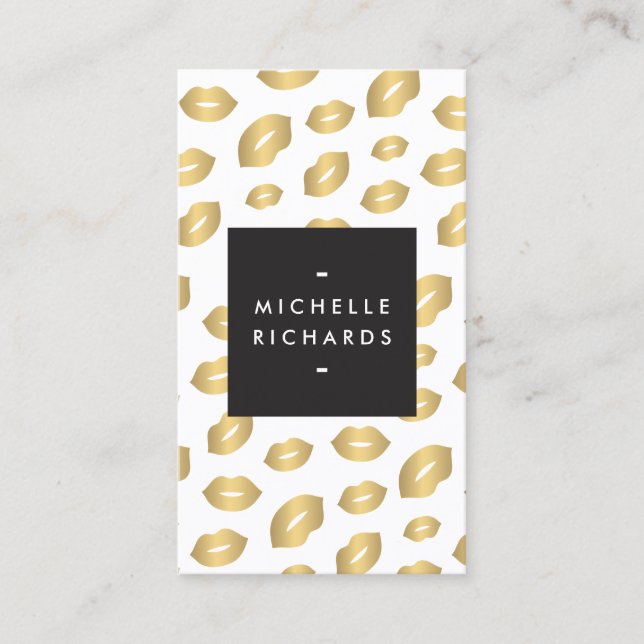 Faux Gold Lip Print Makeup Artist Beauty White Business Card (Front)