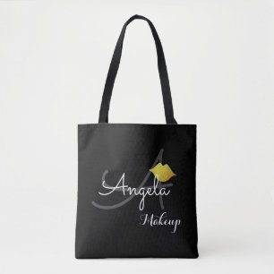faux gold lips . makeup artist monogram beauty blk tote bag