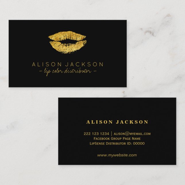 Faux gold lips on black lip colour distributor business card (Front/Back)