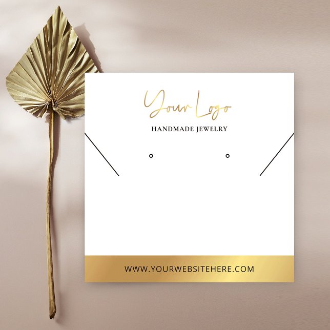 Faux Gold Logo Modern Earring Jewellery Display Square Business Card (Creator Uploaded)