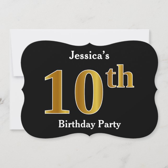 Faux Gold Look 10th Birthday Party + Custom Name Invitation (Front)