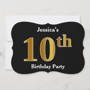 Faux Gold Look 10th Birthday Party + Custom Name Invitation