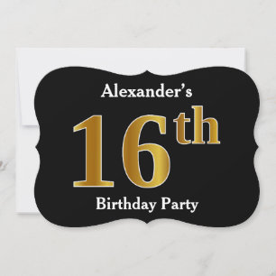 Faux Gold Look 16th Birthday Party + Custom Name Invitation