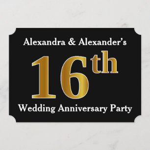 Faux Gold Look 16th Wedding Anniversary Party Invitation