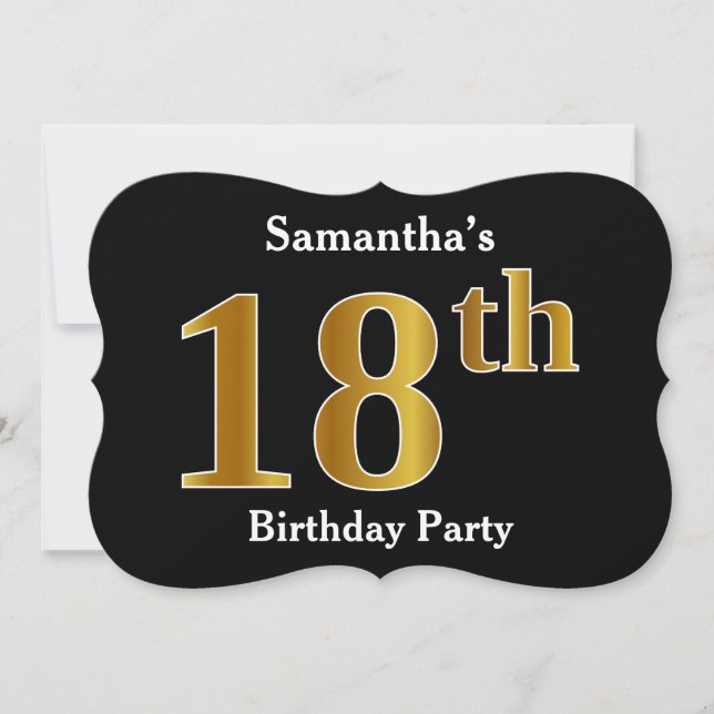 Faux Gold Look 18th Birthday Party + Custom Name Invitation (Front)