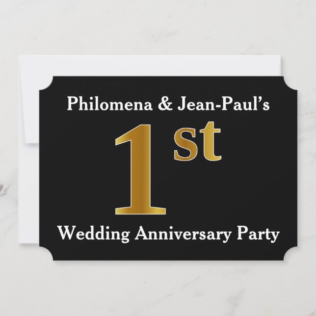 Faux Gold Look 1st Wedding Anniversary Party Invitation (Front)
