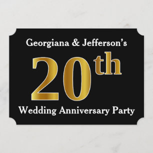 Faux Gold Look 20th Wedding Anniversary Party Invitation
