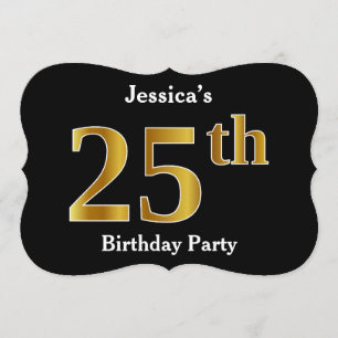 Faux Gold Look 25th Birthday Party + Custom Name Invitation