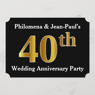 Faux Gold Look 40th Wedding Anniversary Party Invitation