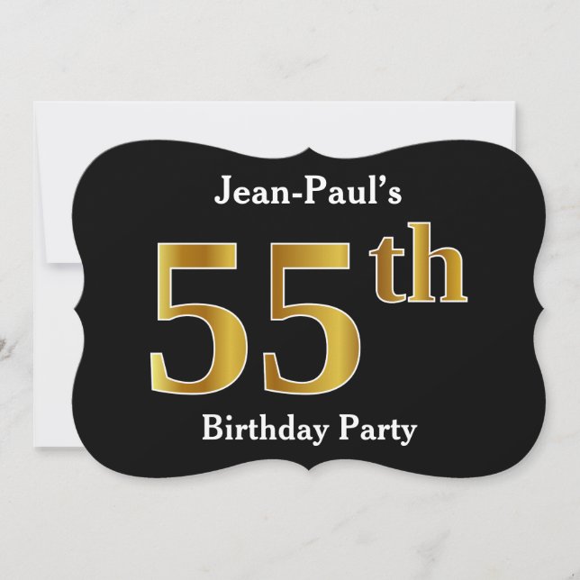 Faux Gold Look 55th Birthday Party + Custom Name Invitation (Front)